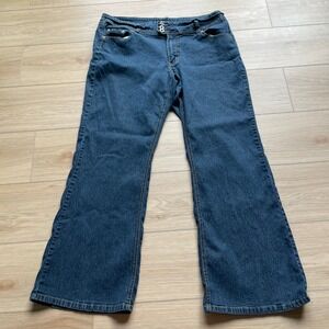 Angels Women Dark Wash Flare Leg Jeans Size 20 Stretch Denim Triple Button Waist